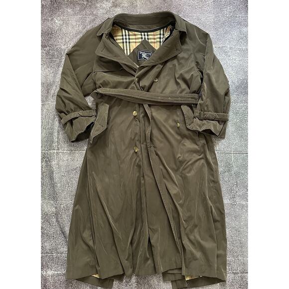 Men's Vintage 90s Burberry Wool Lined Nova Check Brown Trench Coat